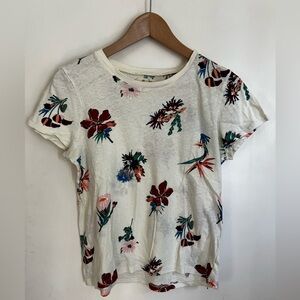 Madewell white t-shirt with tropical flowers Size Medium slightly cropped